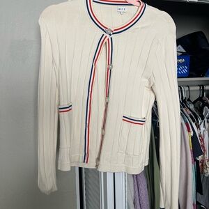 KULE Ivory Cardigan with Tricolor Stripes